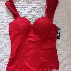 NWT XL red floral lace corset lacey top w/ bra padding